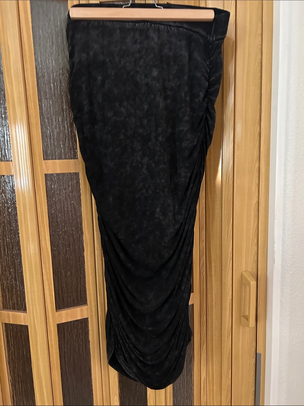 POL Black Draped Midi Skirt with Side Ruching